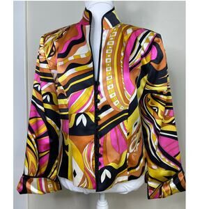 JS Collections Unique Artsy Colorful 100% Silk Jacket Size 10